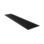 Billedet viser et enkelt, langt sort Akupanel fra WoodUpp, der ligger skråt på en ren hvid baggrund. Man kan tydeligt se de sorte trælameller og den bagvedliggende sorte akustikfilt, som kendetegner WoodUpps stilrene og lydabsorberende paneler til væg og loft.